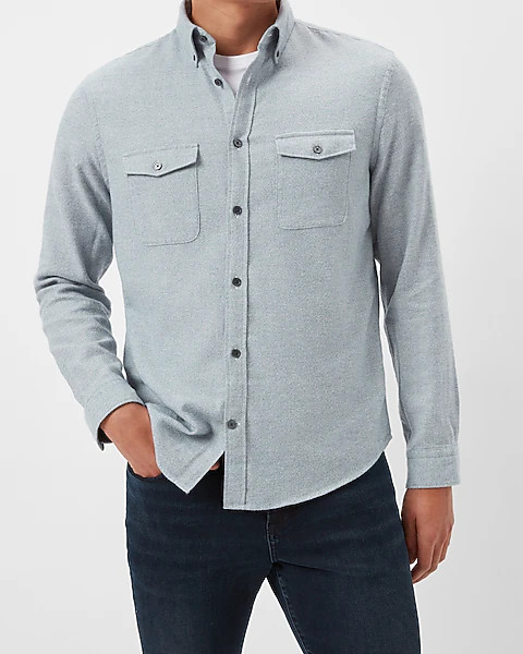 Slim Solid Flannel Shirt | Express
