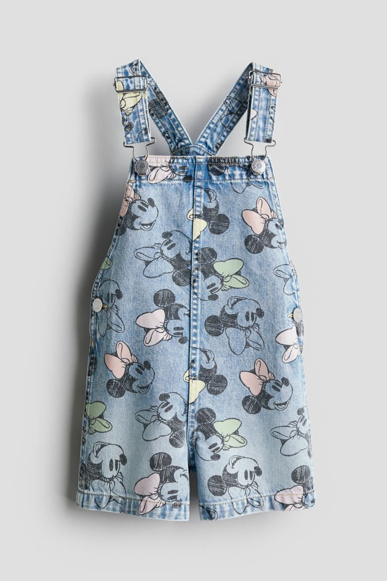 Printed Denim Overall Shorts - Light denim blue/Minnie Mouse - Kids | H&M US | H&M (US + CA)