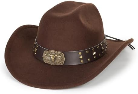 Western Cowboy Hat for Men Women Classic Roll Up Fedora Hat with Buckle Belt(Size:S-M) | Amazon (US)