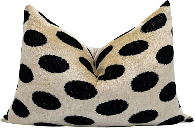 CANVELLO Handmade Velvet Throw Pillow, Down Feather Insert, 16x24 inches, Decorative Black and Wh... | Amazon (US)