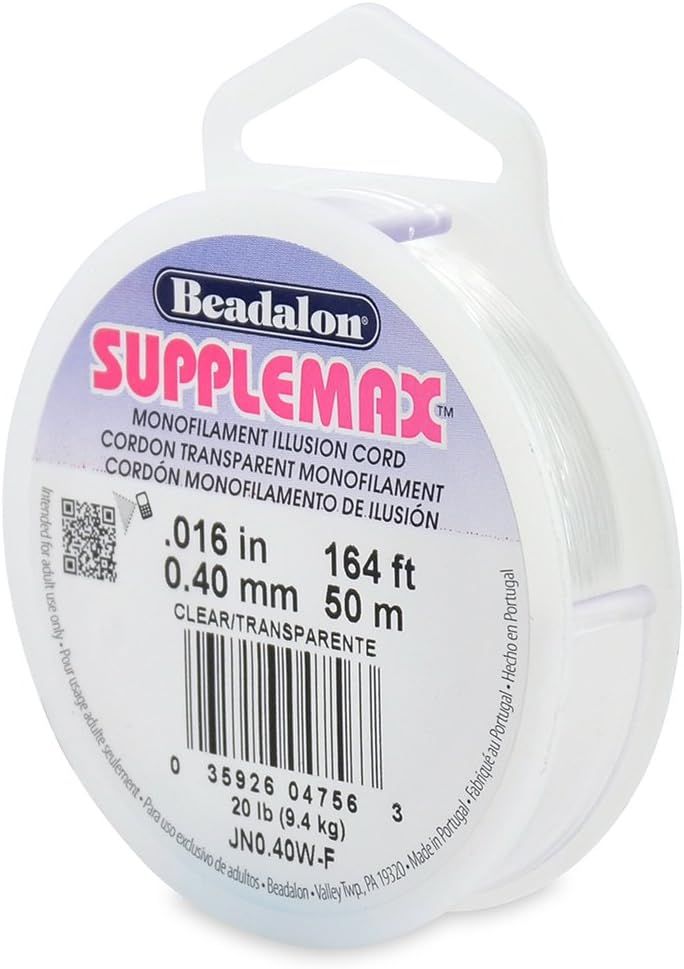 Beadalon Supplemax 0.40 mm (0.016") Nylon Bead Stringing Material, 50 m (164 ft), Clear Monofilam... | Amazon (US)