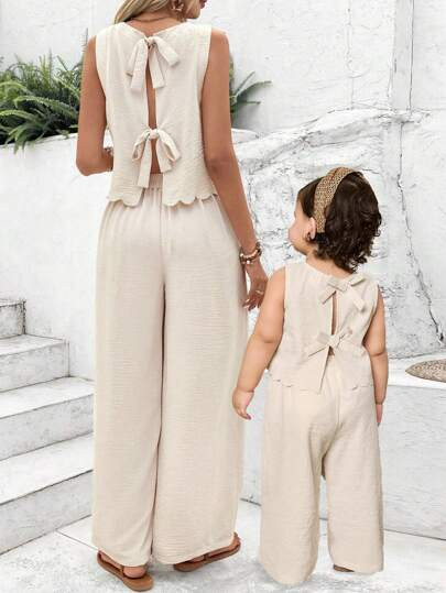 SHEIN Babygirl Cute Wave Print Sleeveless Top And Long Pants Set, Summer | SHEIN