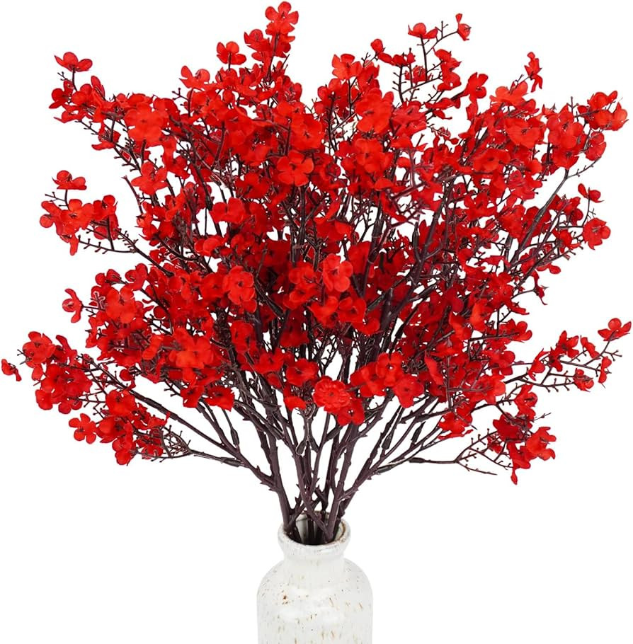 Uieke 6 Pcs Babys Breath Artificial Flowers Bulk Silk Red Faux Flowers Real Touch Gypsophila Bouq... | Amazon (US)