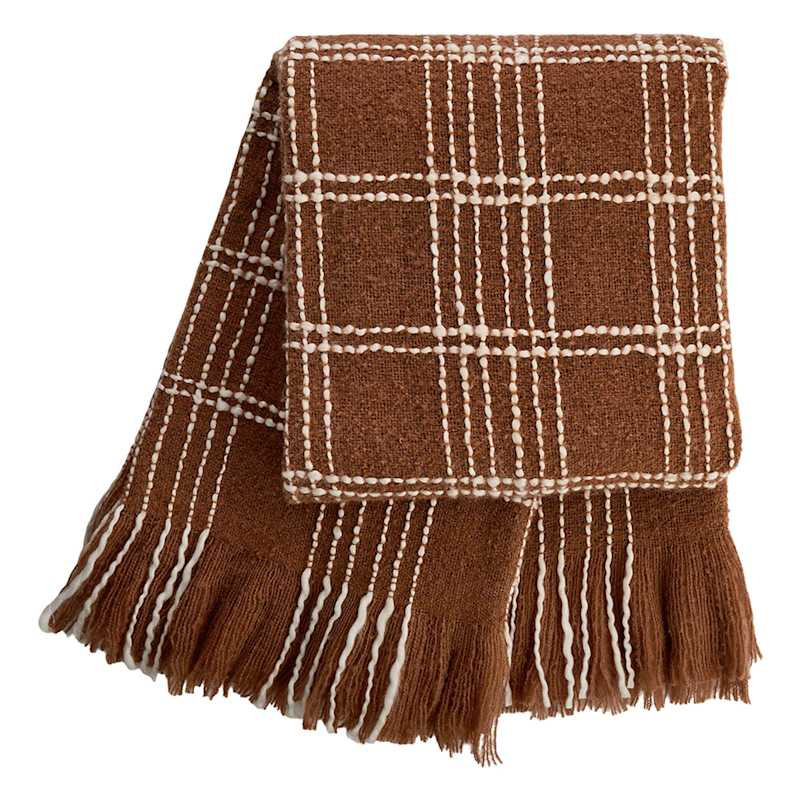 Yarn Dyed Brown Throw Blanket with Side Fringes, 50x60 | At Home