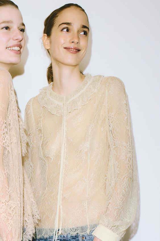 Zara - Lace Button Shirt Zw Collection Limited Edition - Women - Ecru - Women | Zara US