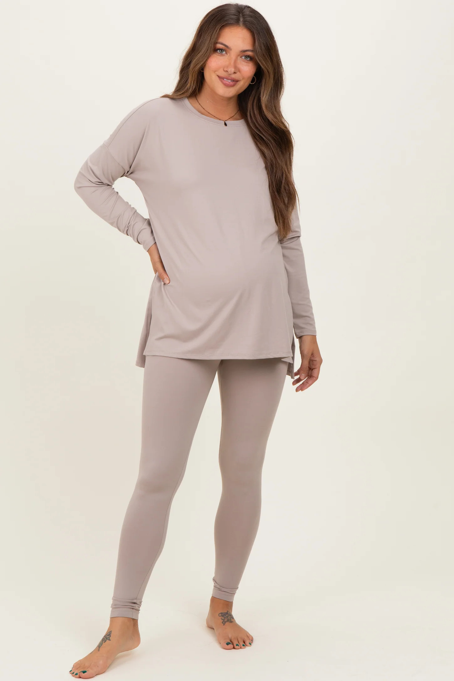 Olive Brushed Knit Maternity Oversized Top and Legging Set | PinkBlush Maternity