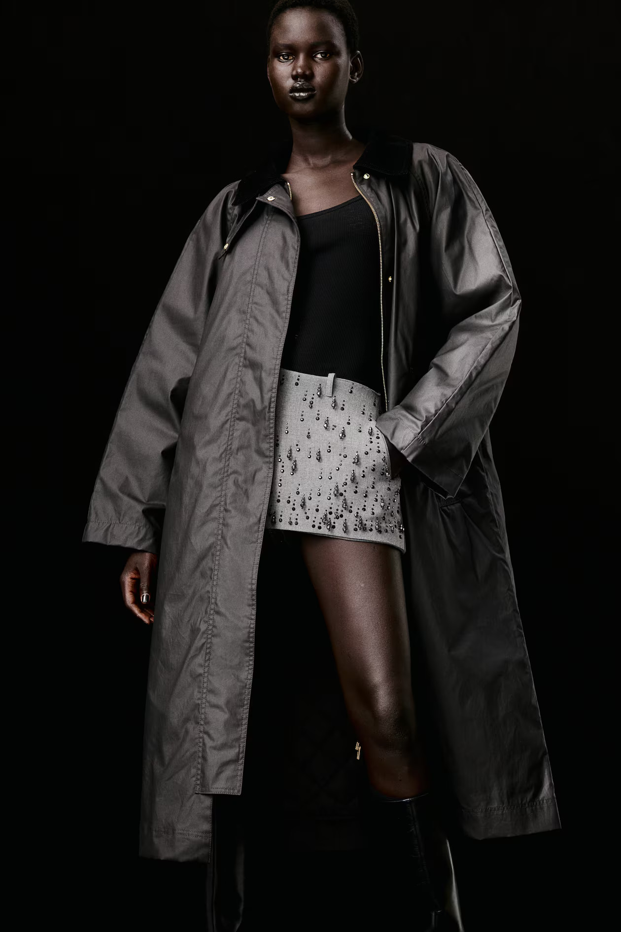 Waxed coat - Long sleeve - Long - Black - Ladies | H&M GB | H&M (UK, MY, IN, SG, PH, TW, HK)