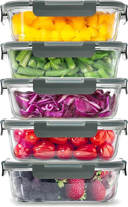 Zulay Kitchen 5 Pack Glass Meal Prep Containers with Lids - Airtight, Premium Borosilicate Glass ... | Amazon (US)