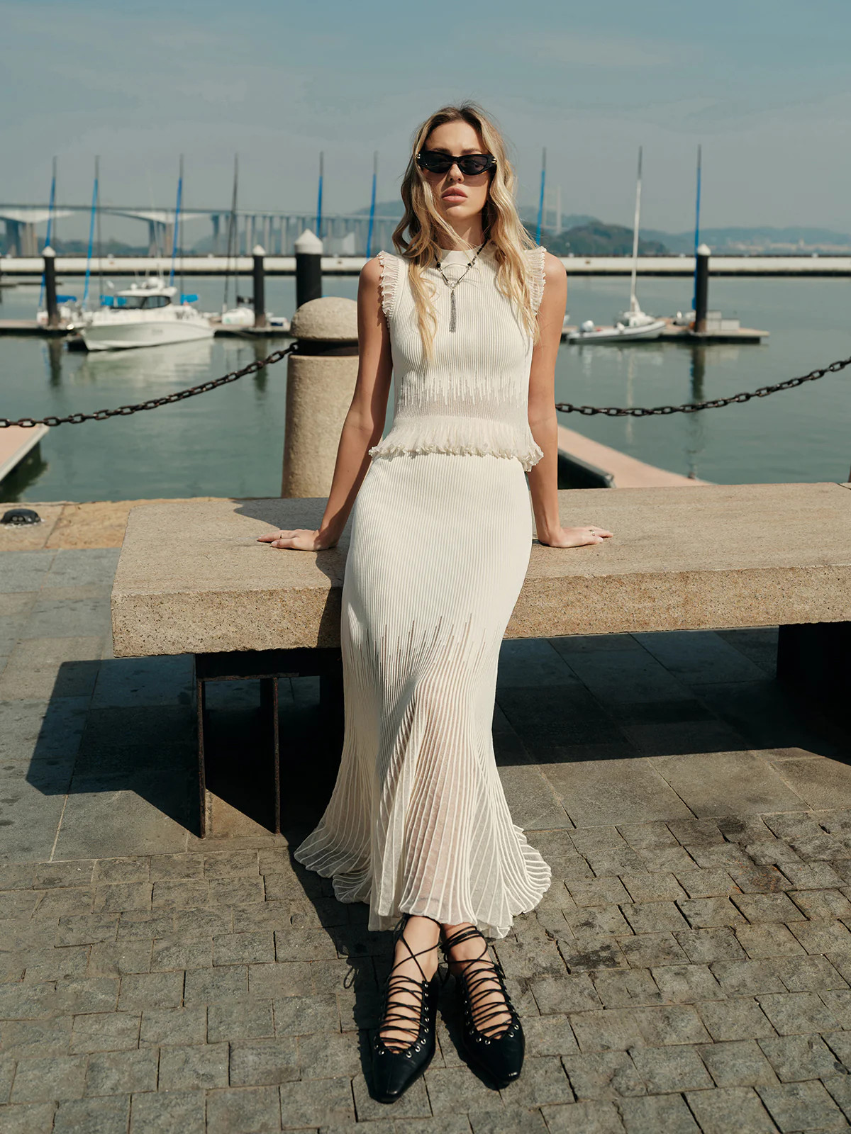 Mesh Panel Pleated Skirt | Commense