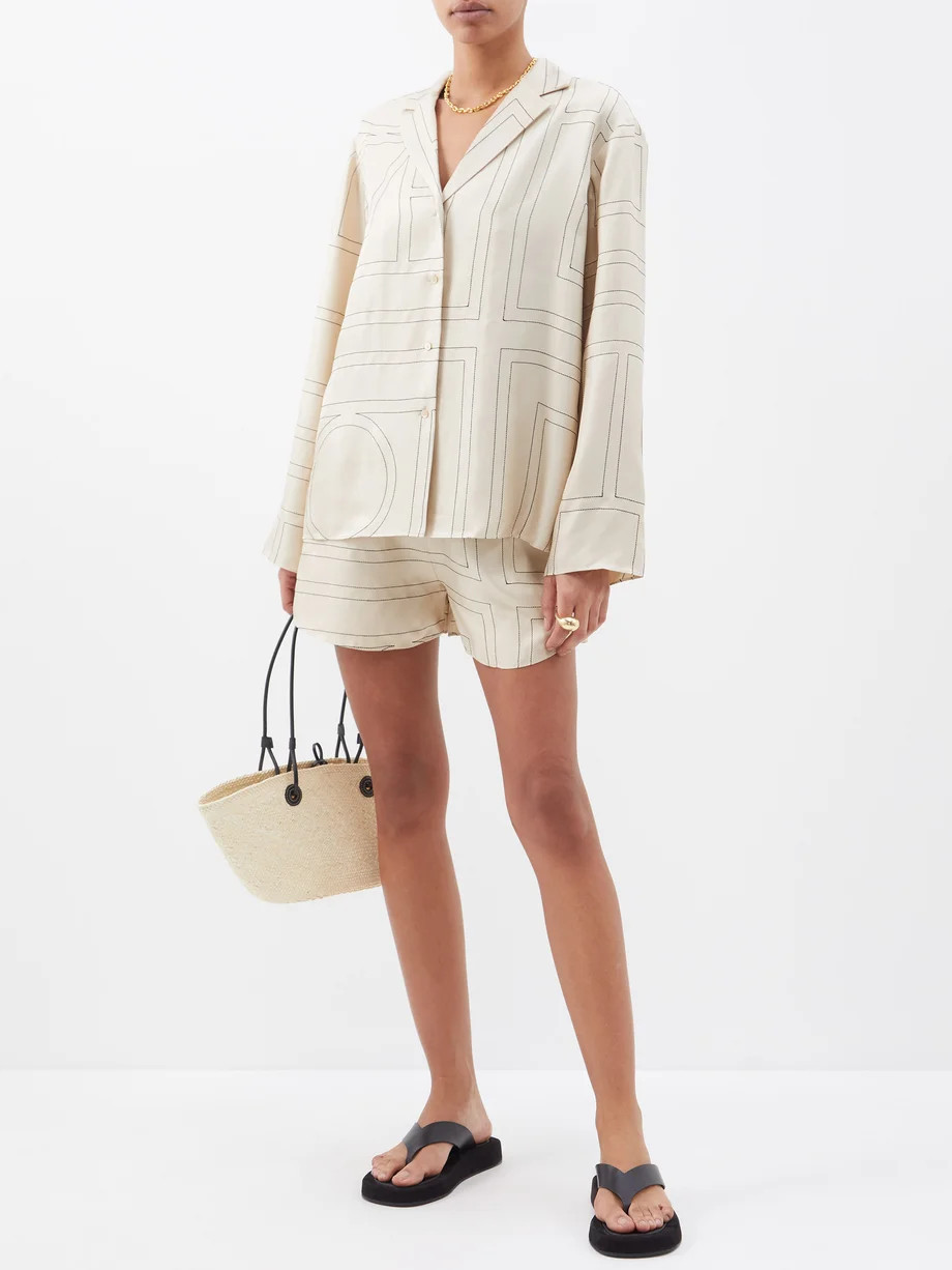 Monogram-embroidered silk-twill pyjama top | Matches (UK)