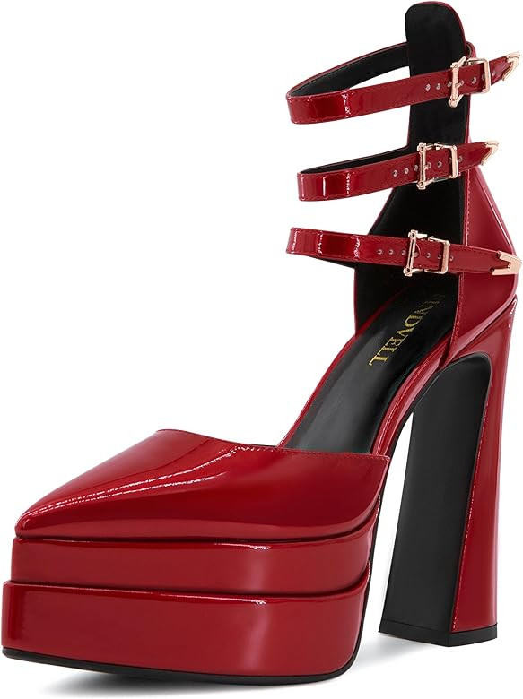 FINDVELL Chunky Platform Heels for Women Pumps Hot Pink Block High Heels Dress Closed Toe Ankle S... | Amazon (US)