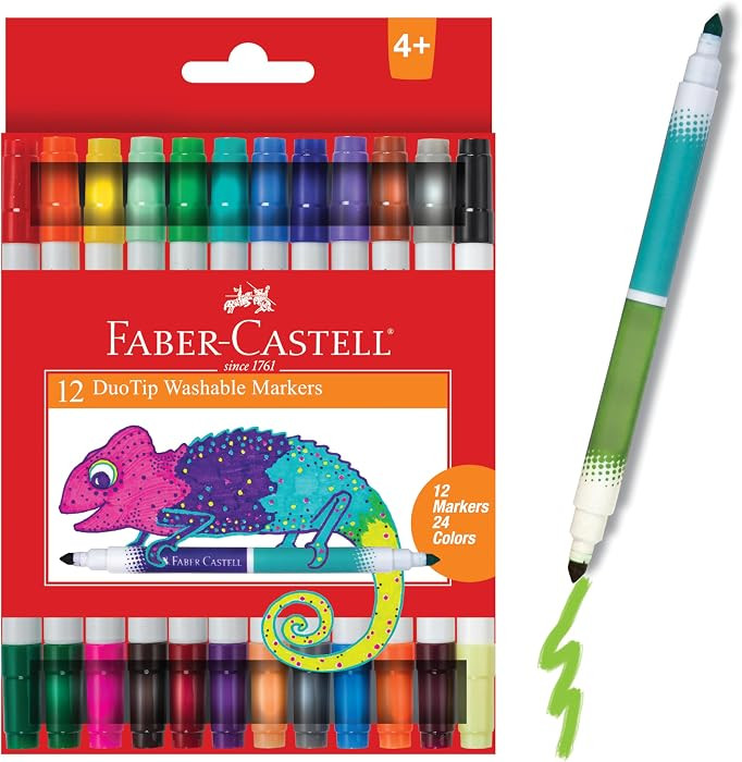 Faber-Castell DuoTip Washable Markers - 12 Markers, 24 Colors | Great for Summer Supplies (Ages 4+) | Amazon (US)