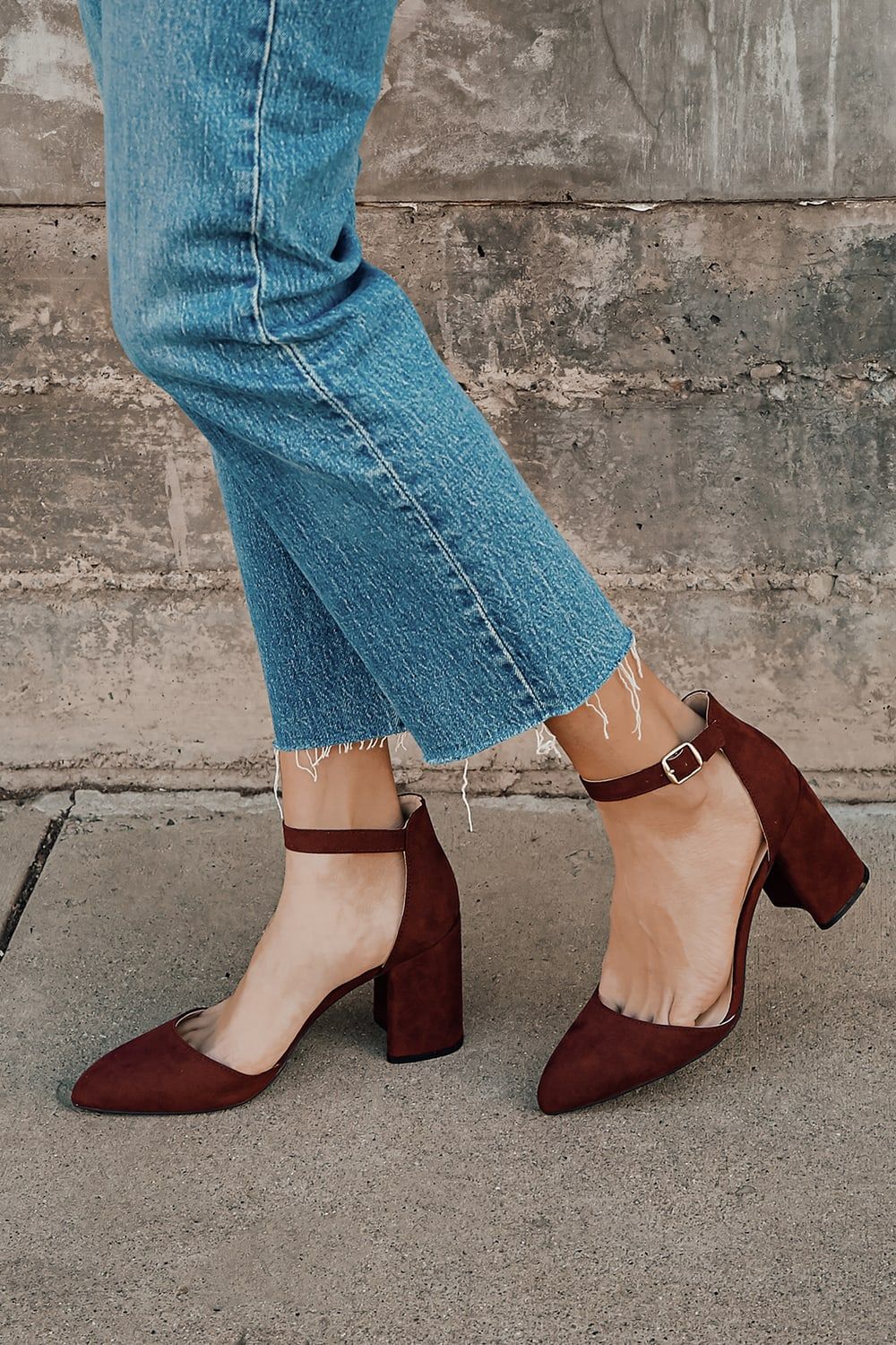 Ellarose Burgundy Suede Ankle Strap Heels | Lulus (US)