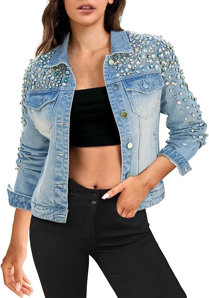 Hybrid & Company Women's Long Sleeve Denim Jackets Basic Button Down Jean Jacket with Pockets | Amazon (US)