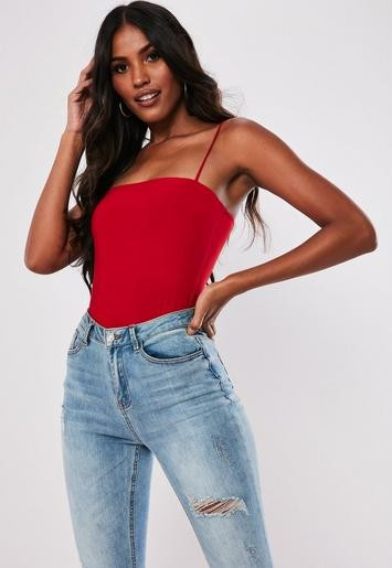 Missguided - Red Seamless Straight Neck Bodysuit | Missguided (UK & IE)