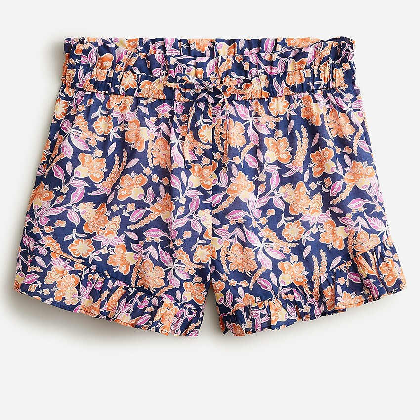 Cotton voile ruffle beach short in painted block print | J. Crew US