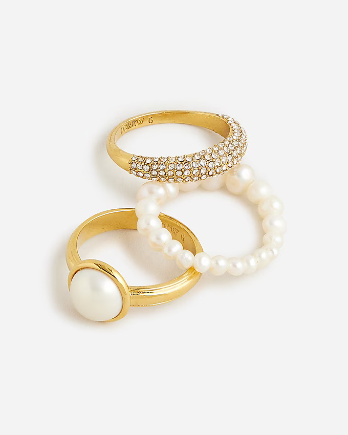 Pearl and crystal set-of-three rings | J. Crew US