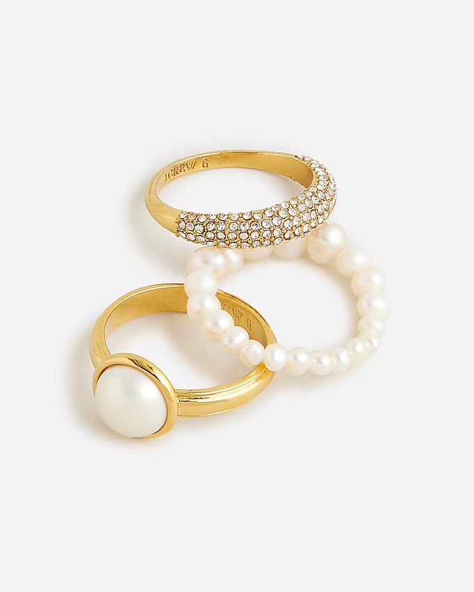 Pearl and crystal set-of-three rings | J.Crew US