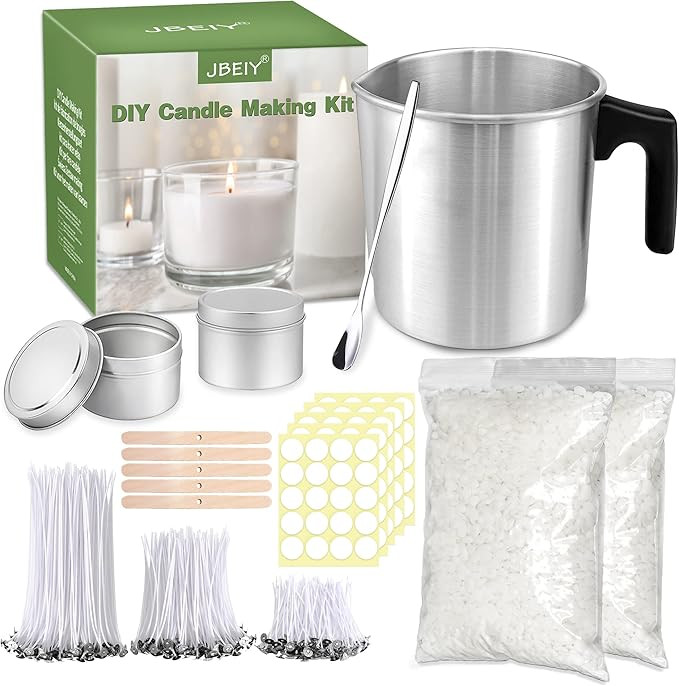 JBEIY Kit Fabrication Bougies avec Cire Soja, 150pcs Mèches, 100 Meches Autocollants et 2 Bougie... | Amazon (FR)