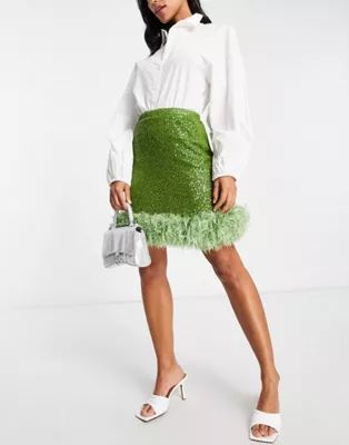 Jaded Rose - Crop top à manches courtes et mini-jupe à finitions imitation cuir - Vert citron | ASOS (Global)