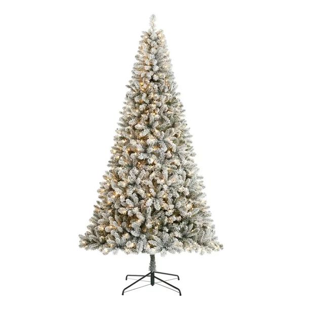 9 ft Pre-Lit Flocked Frisco Pine Artificial Christmas Tree, 600 LED, Green, by Holiday Time | Walmart (US)