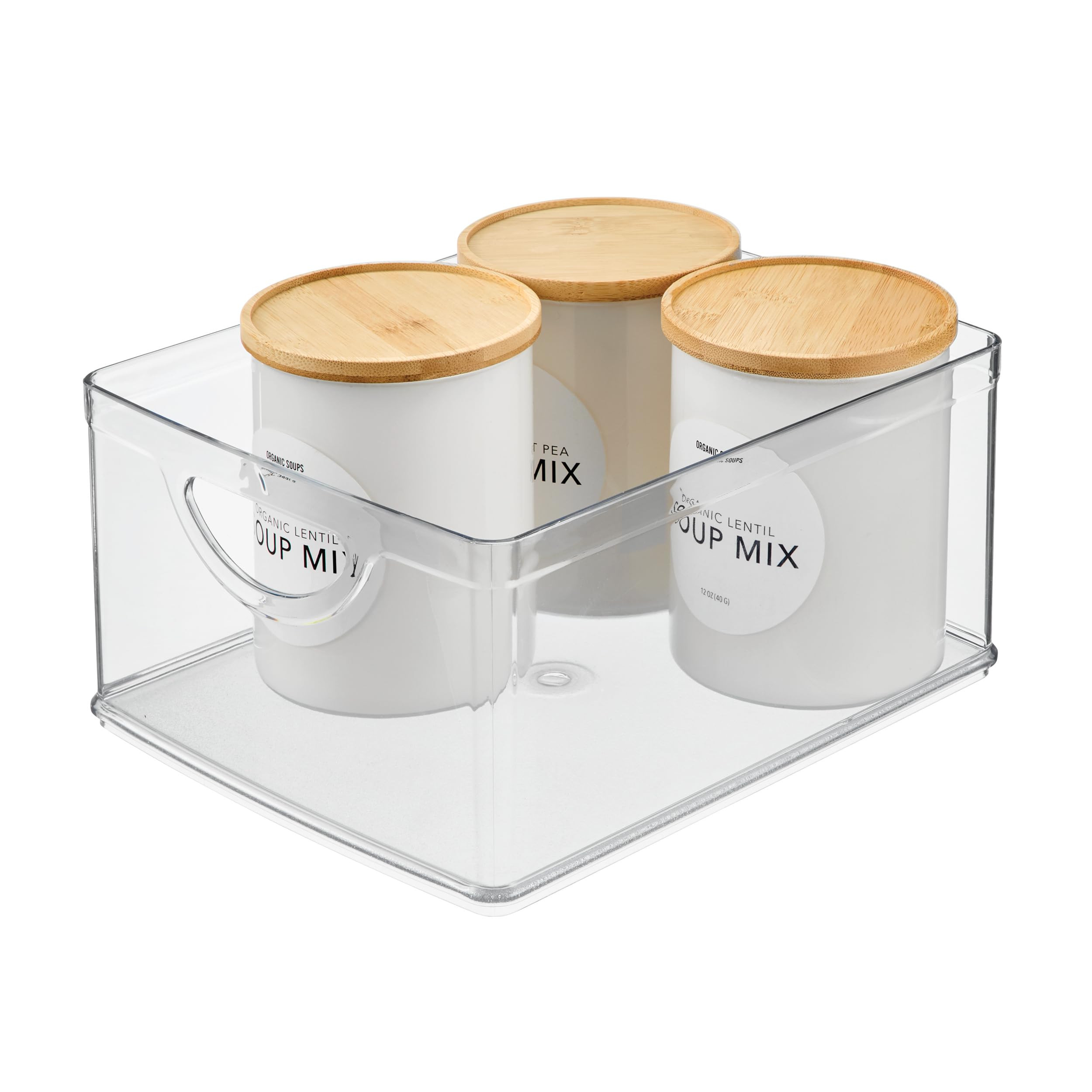 iDesign Plastic Stackable Kitchen Cabinet Storage Bin with Handles - Clear Pantry Organizer | Amazon (US)