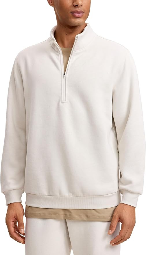 CRZ YOGA Cotton Fleece Lined Half Zip Sweatshirts for Men - Mock Neck Pullover Sweat Shirts Casua... | Amazon (US)