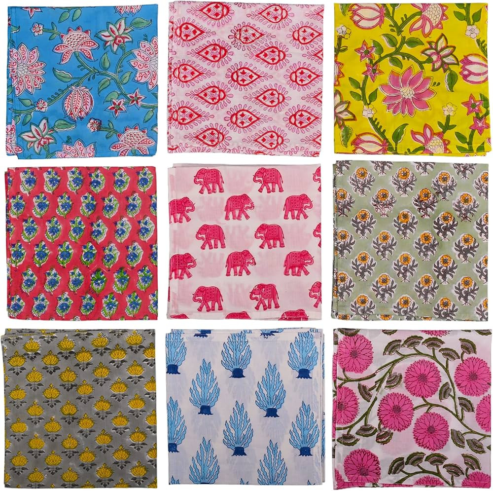 DIYANAIMPEX 10 Pc Cotton Cloth Napkins Hand Block Print Hand Made Size 16x16 Inch Printed Home De... | Amazon (US)