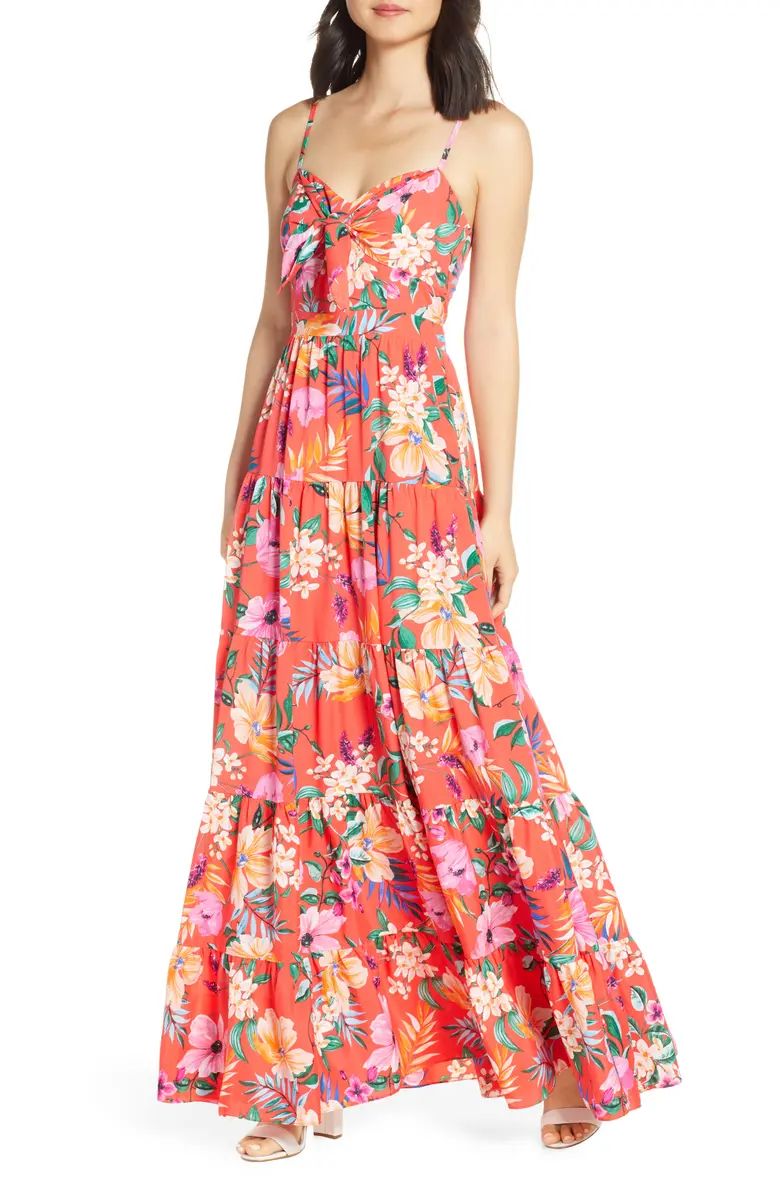 Floral Tie Front Tiered Maxi Sundress | Nordstrom