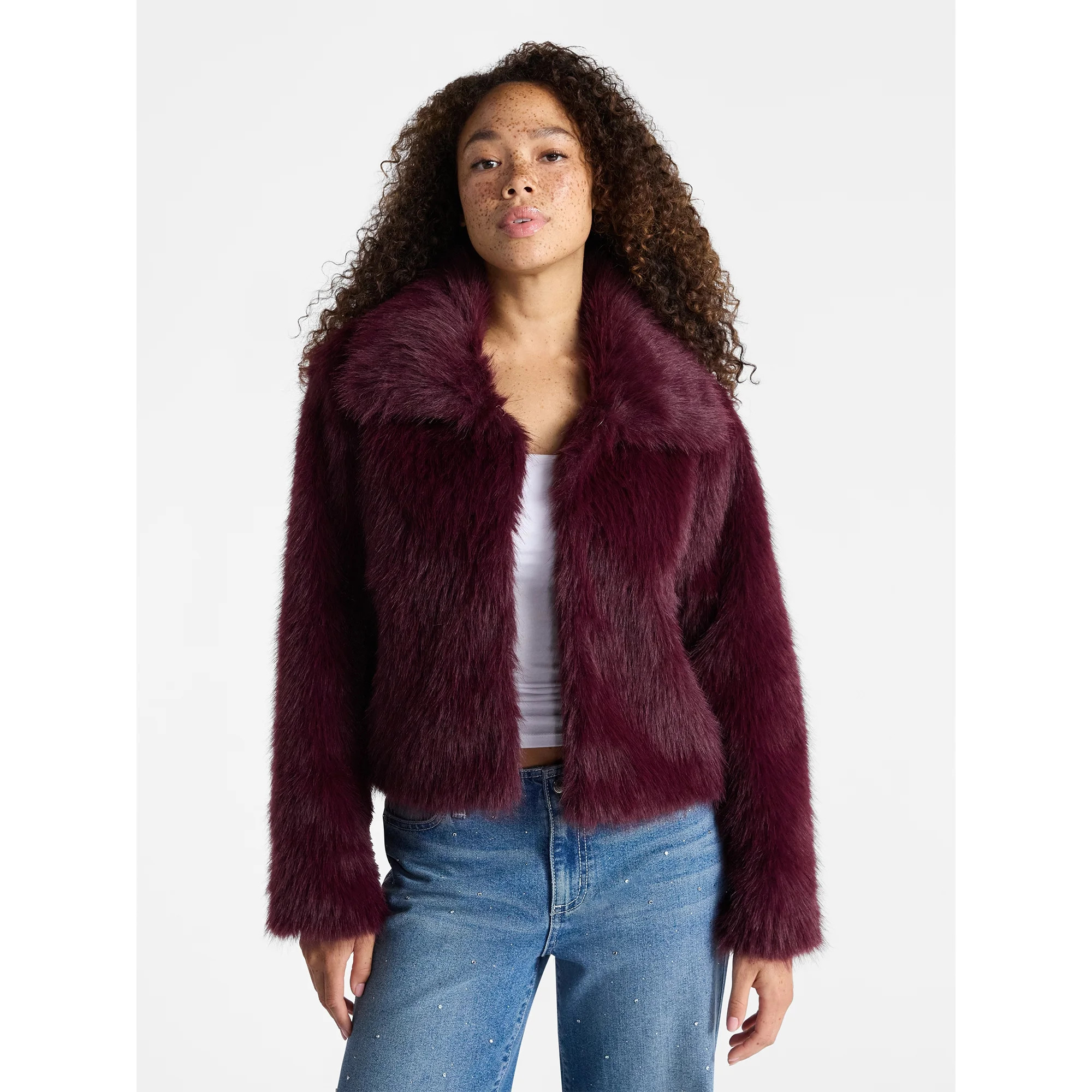 No Boundaries Faux Fur Coat, Women's and Plus | Walmart (US)