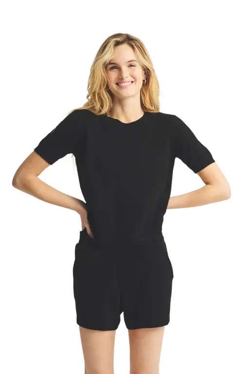 NAADAM Lightweight Cashmere Short Sleeve Sweater in Black at Nordstrom, Size Large | Nordstrom