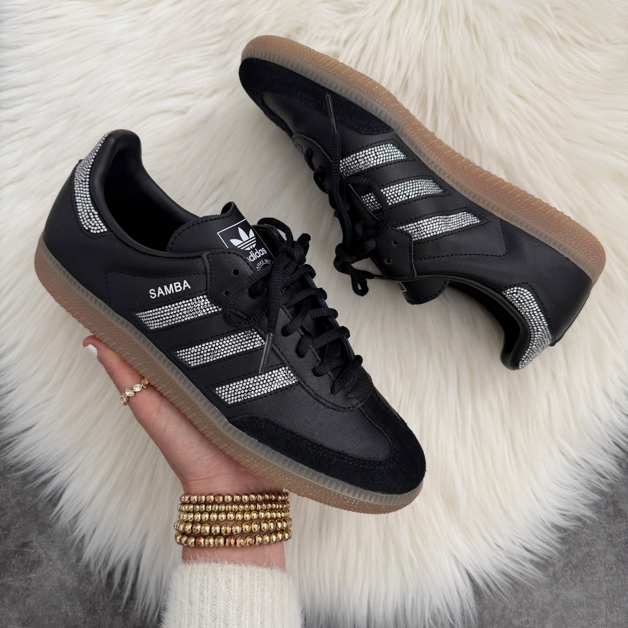 Kids og embellished samba sneakers. I googled how to convert womens to kids sizes. I wear women’s size 8.5 and wear a size 7 in kids 