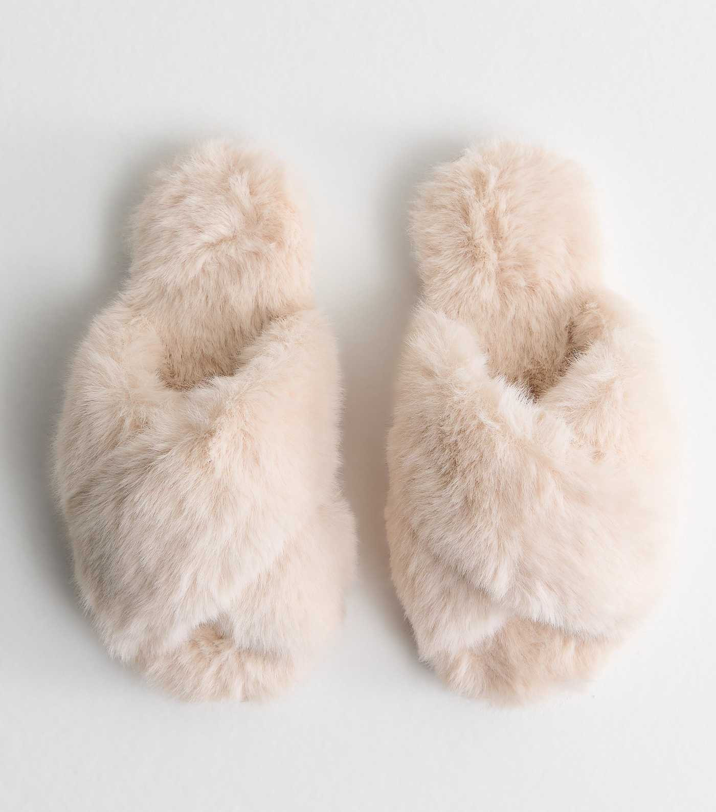 Off White Faux Fur Cross Slippers | New Look | New Look (UK)