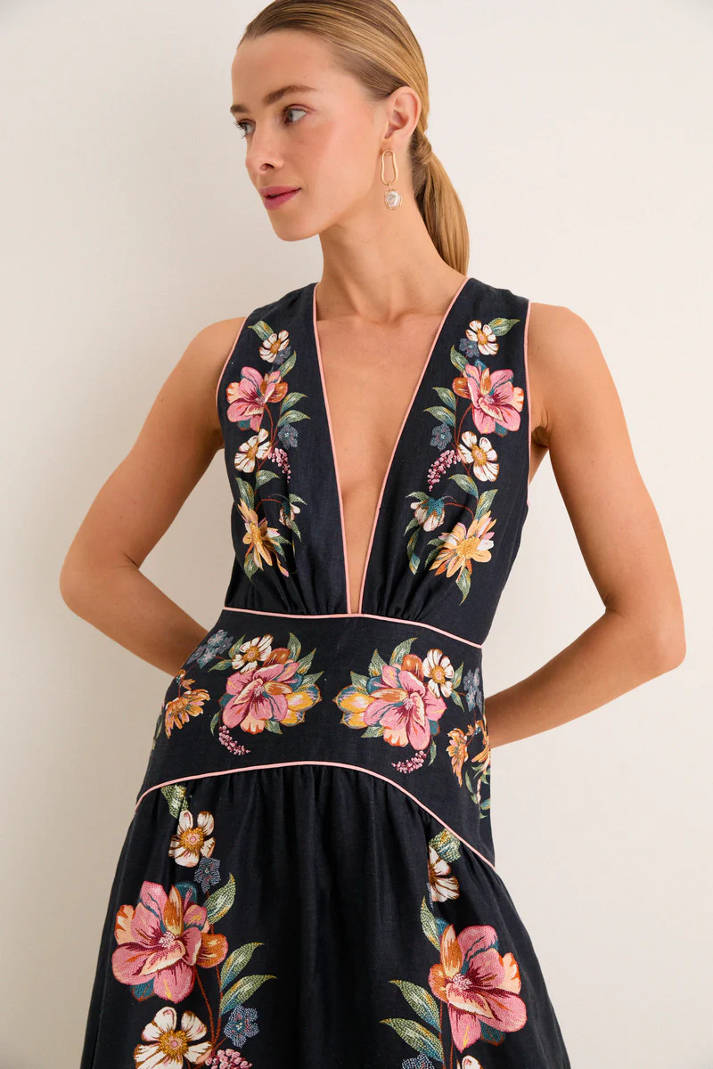 Maira Floral Dark Blue Midi Dress | Tuckernuck (US)