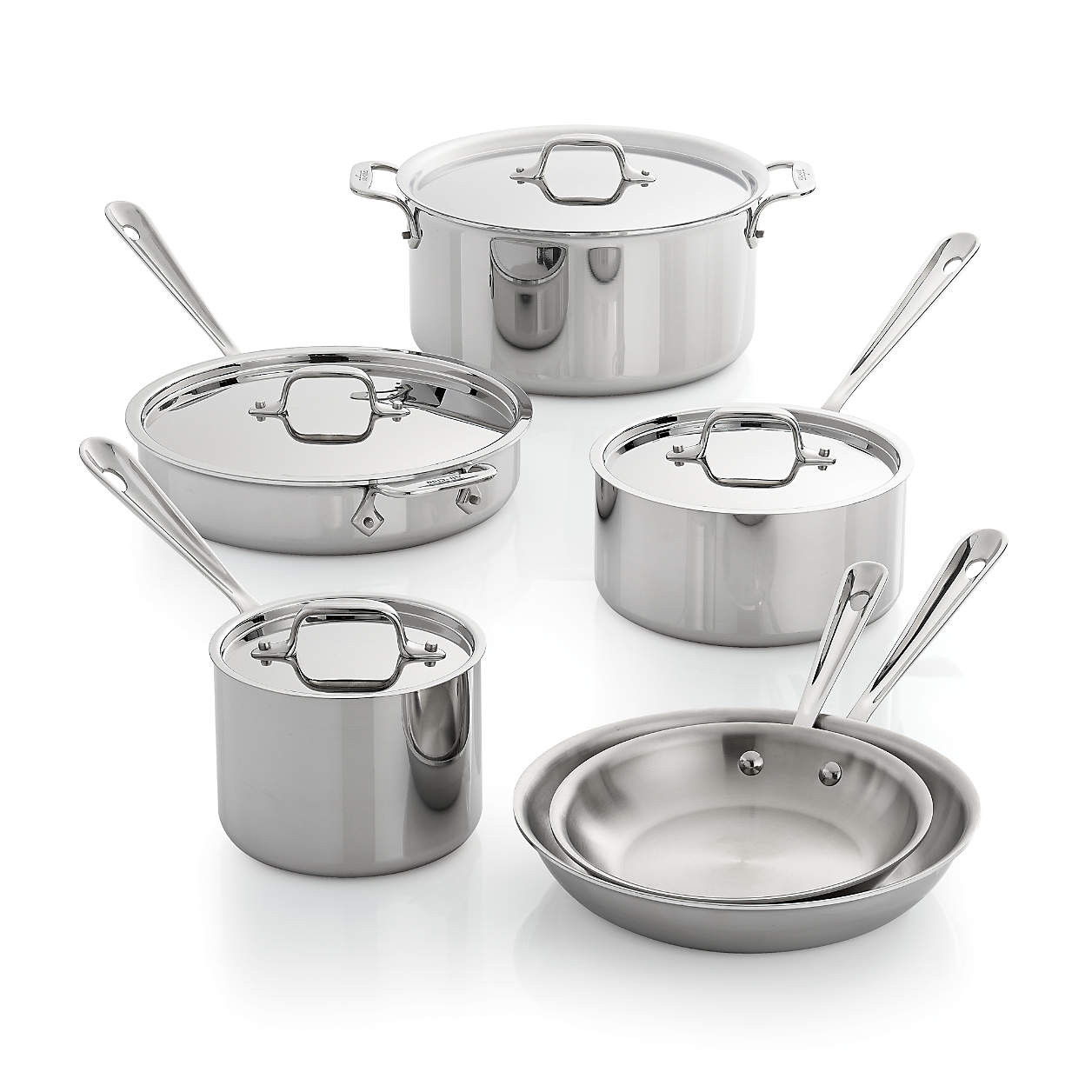All-Clad D3 3-Ply Stainless Steel 10-Piece Cookware Set + Reviews | Crate & Barrel | Crate & Barrel