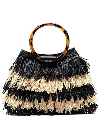 FRANCES VALENTINE Shaggy Tortoise Ring Handle Fringe Satchel Bag - Black/Natural | Dillard's