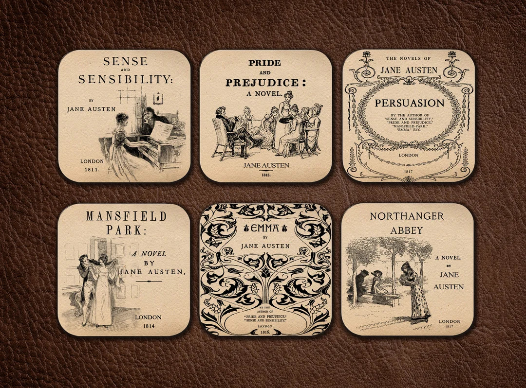 6 Coasters With Complete Novels of Jane Austen . Six Coffee Mug Coasters With Complete Novels of ... | Etsy (US)