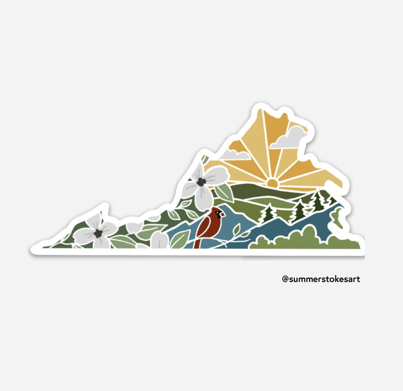 Virginia Weatherproof, Durable Sticker Virginia Outline Illustrated State Sticker Vinyl Decal Out... | Etsy (US)