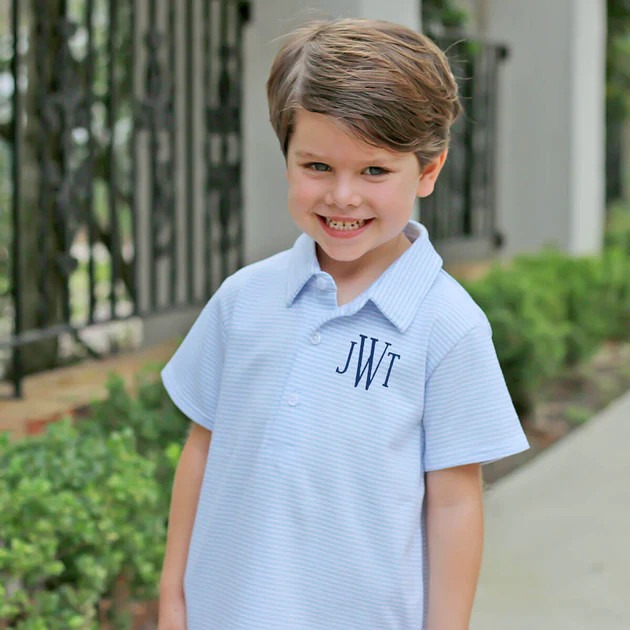 Light Blue Stripe Knit Polo | Classic Whimsy
