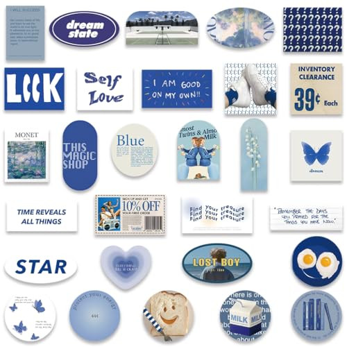 Motivational Aesthetic Stickers, Inspirational Blue Stickers, 57Pcs Waterproof Vinyl Stickers for Water Bottle Laptop Scrapbook, Teens Girls (Blue) | Amazon (US)