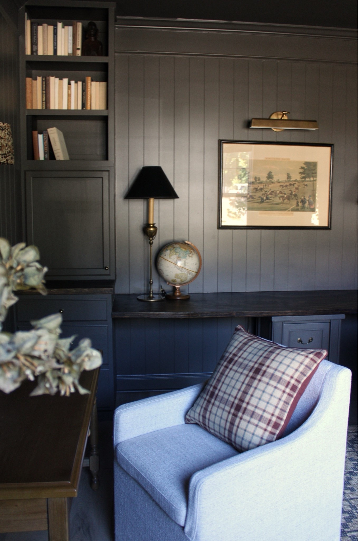 Moody office, older kids Kraft room, Lego room, brown paint colors, plaid pillows

#LTKmomlife #LTKHome