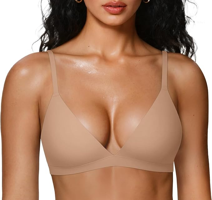 OEAK Womens Comfortable Triangle Bras No Underwire Sexy Plunge Unlined Bralette Pull On Bra Seaml... | Amazon (US)