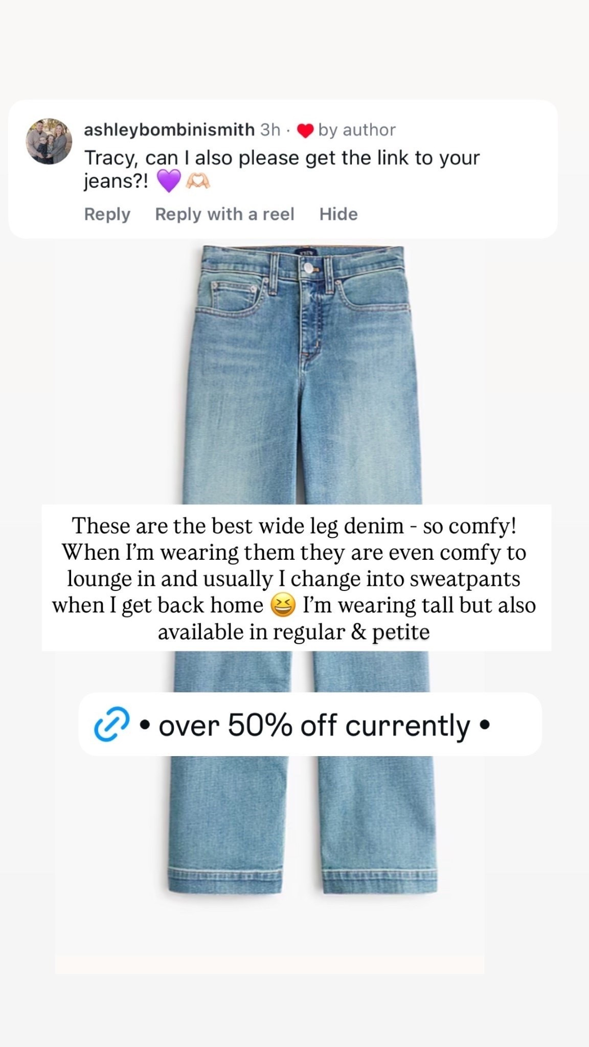 These are the best wide leg denim - so comfy! When I’m wearing them they are even comfy to lounge in and usually I change into sweatpants when I get back home 😆 I’m wearing tall but also available in regular & petite



#LTKFindsUnder50 #LTKootd #LTKmomlife