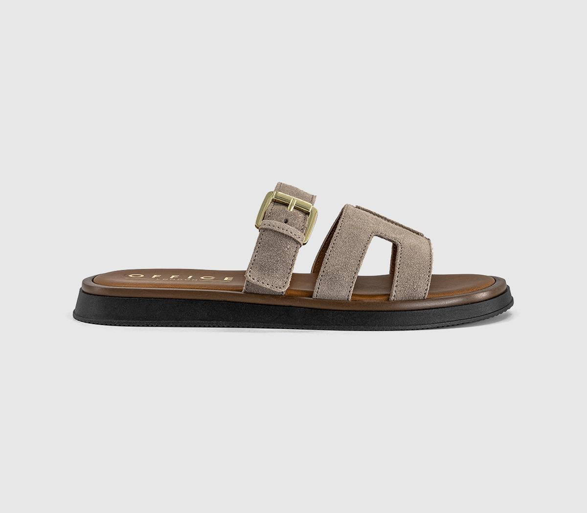OFFICE Womens Sullie Cut Out Buckle Sandals Taupe Suede Natural, 4 | Office Shoes (UK)