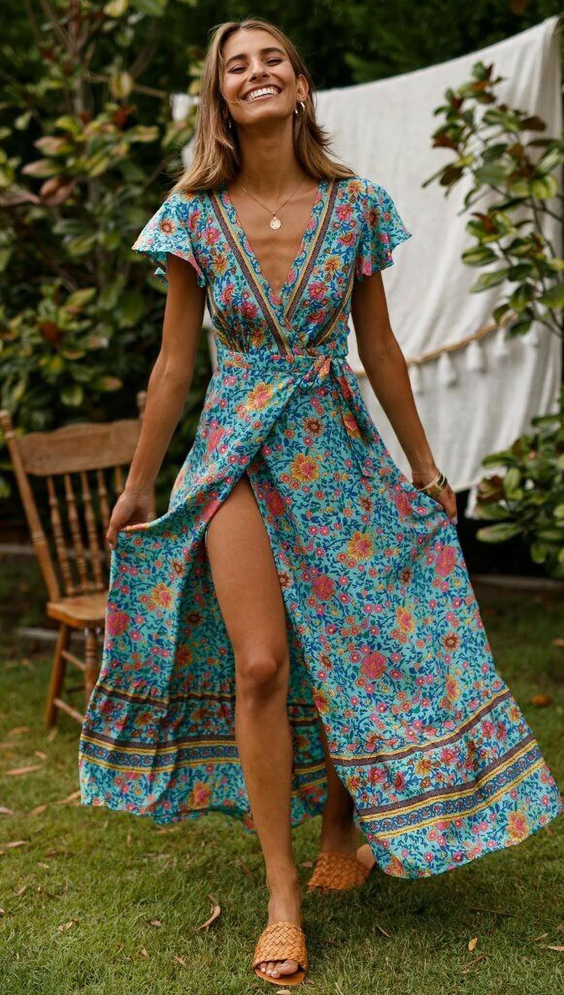 Women's Boho Floral Chiffon Summer Party Evening Beach Long Maxi Dress Sundress - Walmart.com | Walmart (US)