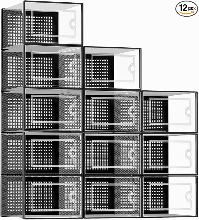 Kuject X-Large Shoe Storage Boxes Organizers for Closet 12 Pack, Fit Size 11,Clear Plastic Stacka... | Amazon (US)