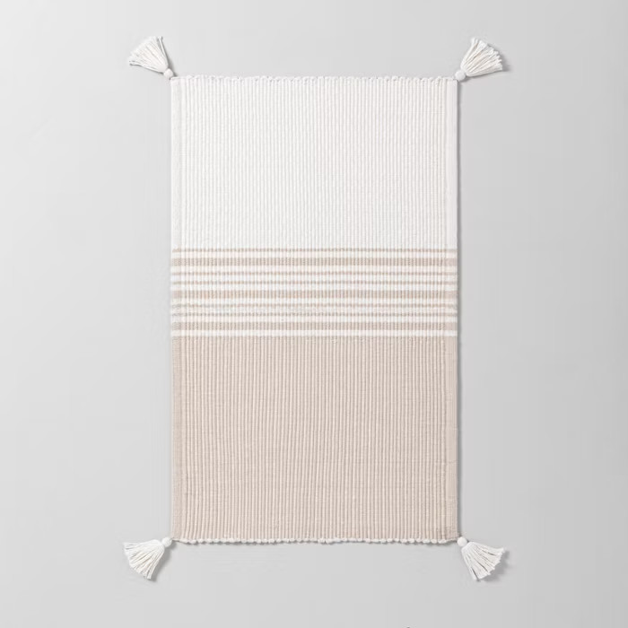 Neutral Center Stripes Colorblock Bath Rug Beige/Cream - Hearth & Hand™ with Magnolia | Target