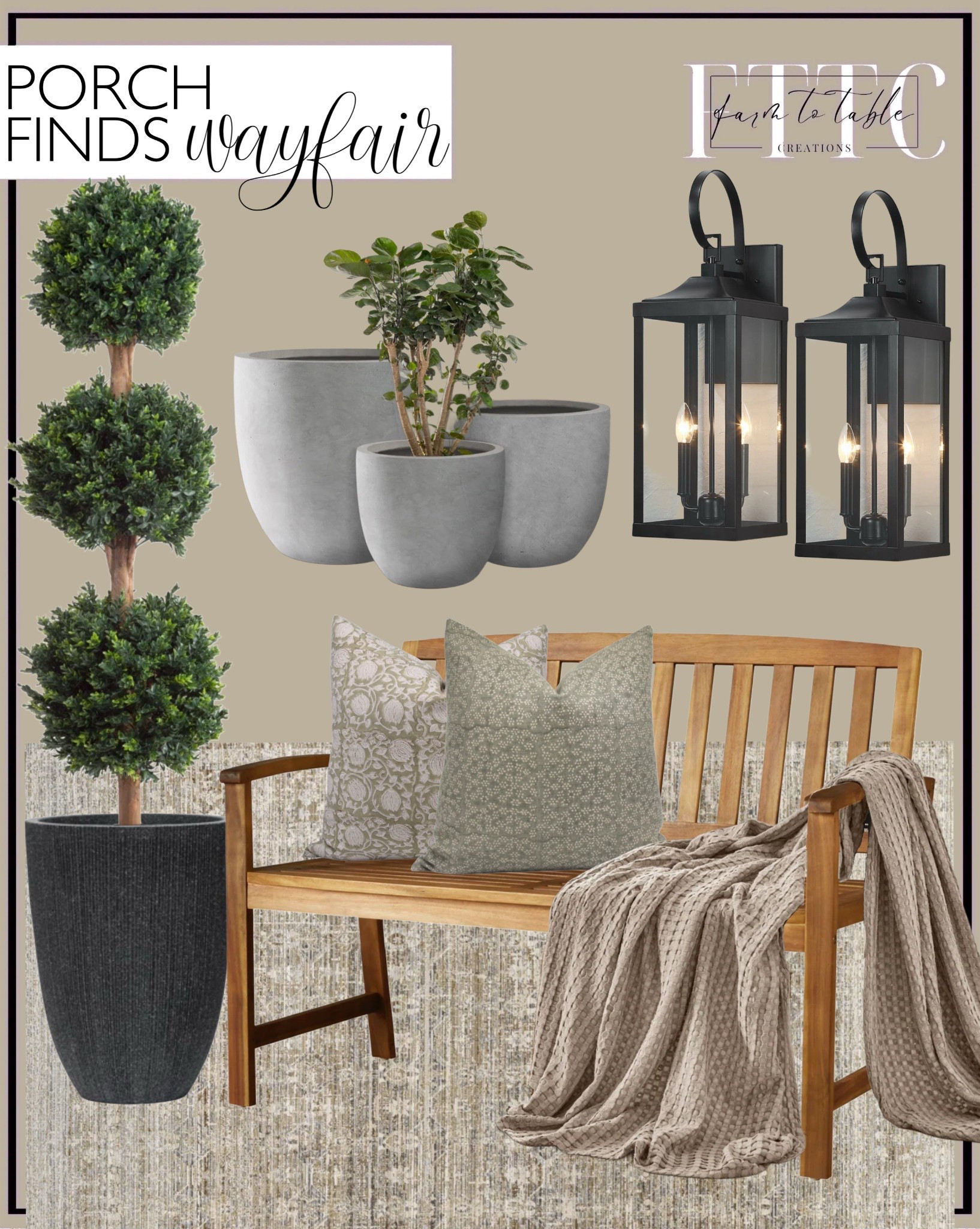 Wayfair Porch Finds. Follow @farmtotablecreations on Instagram for more inspiration. 

Wayfair. Wayfair Porch. Outdoor Planters.  Waffle Blanket. Outdoor Lights. Plastic Planters. Artificial Trees. Area Rug. Outdoor pillow covers. Acacia Outdoor Bench. Porch Finds. Porch Decor  

#LTKSaleAlert #LTKFindsUnder50 #LTKHome