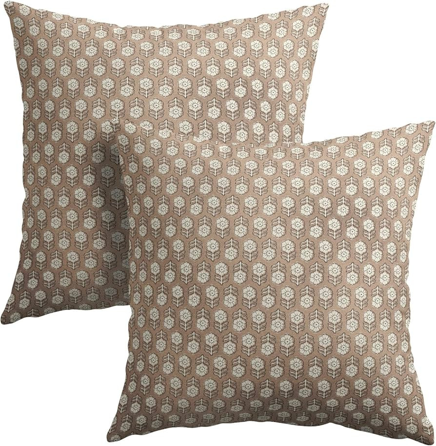 Vintage Print Floral Throw Pillow Covers 18X18 Inches Set of 2 Tan Floral Block Print Pillowcase ... | Amazon (US)