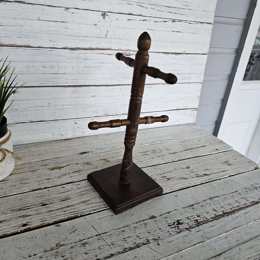 Vintage Wooden Spindle Coffee Mug Holder - Petite Wooden Mug Rack - 4 Mug Holder - Farmhouse Deco... | Etsy (US)